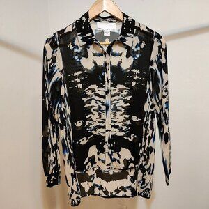 Bar III Front Row Blue Tan Black Sheer Top XS
